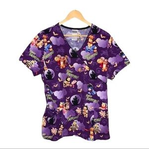 Disney pooh & friends Halloween medical scrubs womens large happy haunting